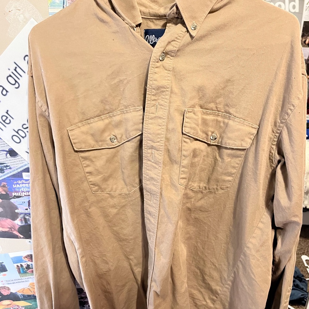 Wrangler Men's Casual Tan Button Down Shirt